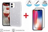 2-In-1 Screenprotector Glitter Hoesje Bescherming Protector Set Geschikt Voor Apple iPhone 11 (6.1 Inch) - Full Cover 3D Edge Tempered Glass Screen Protector Met Siliconen Back Bes