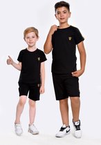 Sportkleding Set / Gympak - T-Shirt en Korte Broek - 134/140 - Jongens Zwart Goud