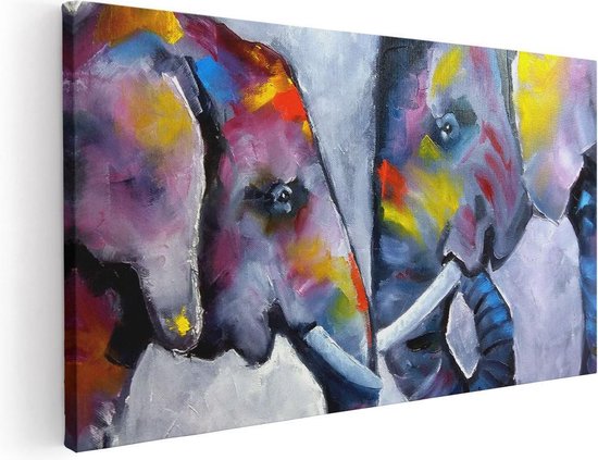 Artaza Canvas Schilderij Twee Getekende Olifanten - Abstract - 40x20 - Klein - Foto Op Canvas - Canvas Print