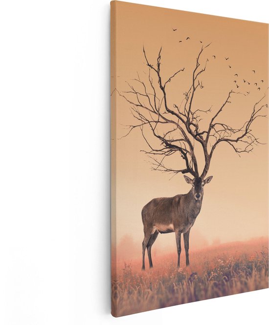 Artaza Canvas Schilderij Hert Met Een Bomen Gewei - 60x90 - Foto Op Canvas - Canvas Print
