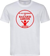 Wit T-Shirt met “ Ik ga zwemmen in Bacardi Lemon “ print Rood Size XXL