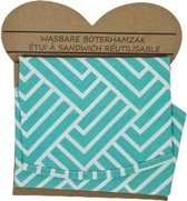 Wasbare Boterhamzak - Herbruikbaar - Turquoise / Wit - Katoen - Ø 36 cm