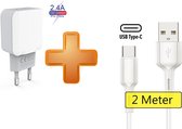 PowerPort 24W Thuislader met USB-C Kabel - Oplader Stekker Adapter met 2 USB Poorten - Geschikt voor Prestigio Multipad 2/3/4/7/8/9.7/Note/Visconte/Ultimate/Prime/Quantum