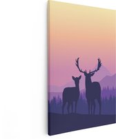 Artaza Canvas Schilderij Twee Herten - Zonsondergang - Silhouet - 20x30 - Klein - Foto Op Canvas - Canvas Print