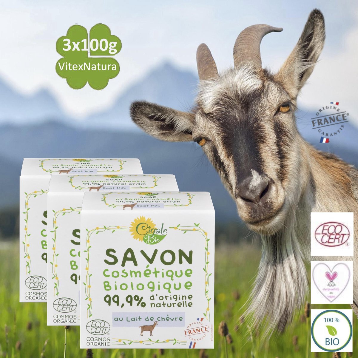 Goedkoopste Cigale Bio, Biologische geiten melk zeep 3x100g. Zonder conserveermiddel. Verlichtend voor eczeem, psoriasis, dermatitis. Diervriendelijk.