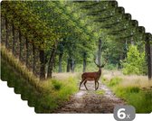 Placemat - Placemats kunststof - Bos - Hert - Bomen - 45x30 cm - 6 stuks - Hittebestendig - Anti-Slip - Onderlegger - Afneembaar