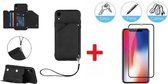 2-in-1 PU Lederen Wallet Hoesje Met Full Cover Tempered Glass Screenprotector Geschikt Voor Apple iPhone X / XS (5.8 Inch) - Portemonnee Back Standaard - Kaarthouder Card Case Met Pasjes Houd