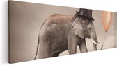 Artaza Canvas Schilderij Olifant Met Een Oranje Ballon - Hoedje - 60x20 - Foto Op Canvas - Canvas Print