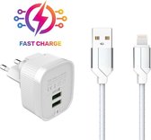 iPhone Lader - Premium USB Oplader inclusief lightning kabel van 1 Meter - Apple iPhone 11/12 PRO/Max/Mini/ XS/ XR/ X/ iPhone 8/ 8 Plus/ iPhone SE/ etc. - Oplaadkabel wit