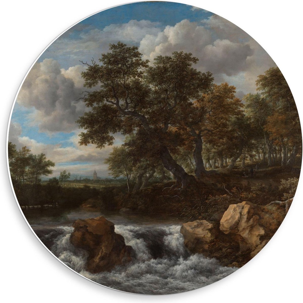 KuijsFotoprint Forex Wandcirkel - Oude Meesters - Landschap met waterval, Jacob Isaacksz van Ruisdael - 50x50cm Foto op Wandcirkel (met ophangsysteem) Blauw