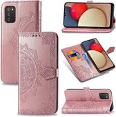 Voor Samsung Galaxy A03S Mandala Bloem Reliëf Horizontale Flip Lederen Case met Houder & Drie Kaartsleuven & Portemonnee & Lanyard (Rose Goud)