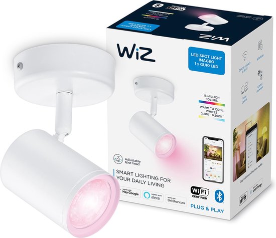 WiZ Spot en saillie Imageo Wit 1 spot - Smart LED- Siècle des Lumières - Lumière colorée et Wit - GU10 - 1x 5W - Wi-Fi