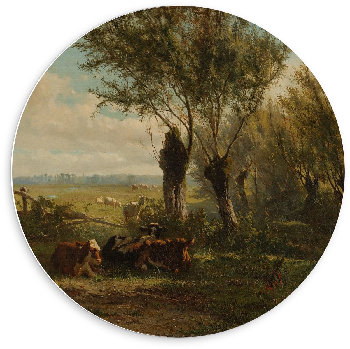 KuijsFotoprint Schilderij - Oude Meesters Weiland Bij Oosterbeek. Gerard Bilders. - Groen En Bruin - 60 X 60 Cm