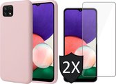 Samsung Galaxy A22 5G - Backcover Roze - 2x Screenprotector - Fluweelzacht Hoesje