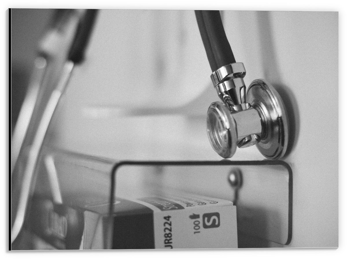 KuijsFotoprint Dibond - Stethoscoop Zwart - Wit - 40x30cm Foto op Aluminium (Met Ophangsysteem)
