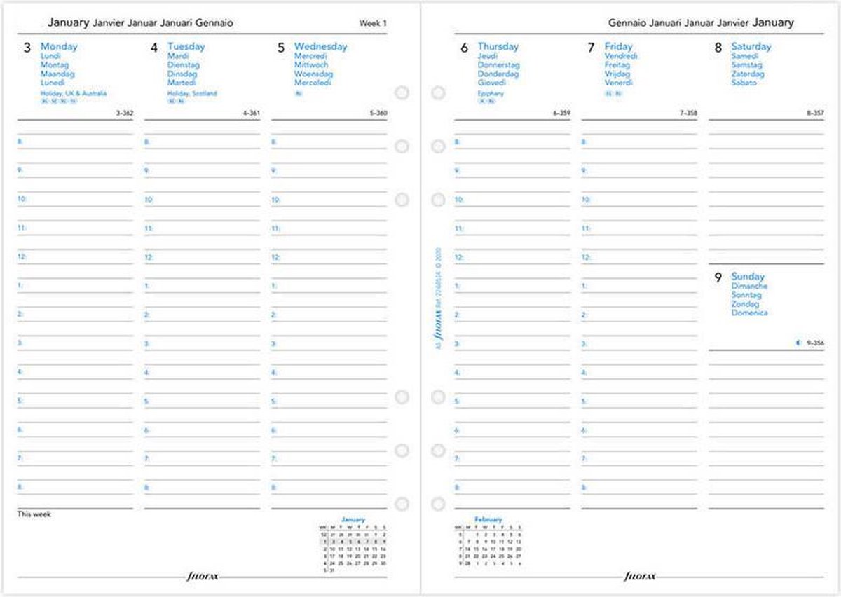 Filofax 2024 - remplissage agenda - 7 jours sur 2 pages - division en  colonnes - A5 