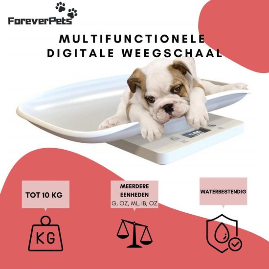 Foreverpets™ Dierenweegschaal – Precisie Weegschaal – Weegschaal voor kleine dieren – Tot 10KG – Digitale Weegschaal – Keukenweegschaal – Inclusief batterijen - Dierendag - Dierendagkado - Forverpets