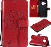 Voor Nokia X10 Boom & Kat Patroon Geperst Afdrukken Horizontale Flip PU Lederen Case met Houder & Kaartsleuven & Portemonnee & Lanyard (Rood)