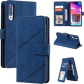 Voor Samsung Galaxy A70 Skin Feel Business Horizontale Flip PU Lederen Case met Houder & Multi-kaartsleuven & Portemonnee & Lanyard & Fotolijst (Blauw)