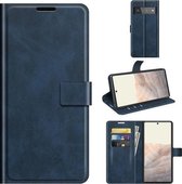 Retro kalf patroon gesp horizontale flip lederen tas met houder & kaartsleuven & portemonnee voor Google Pixel 6 Pro (blauw)