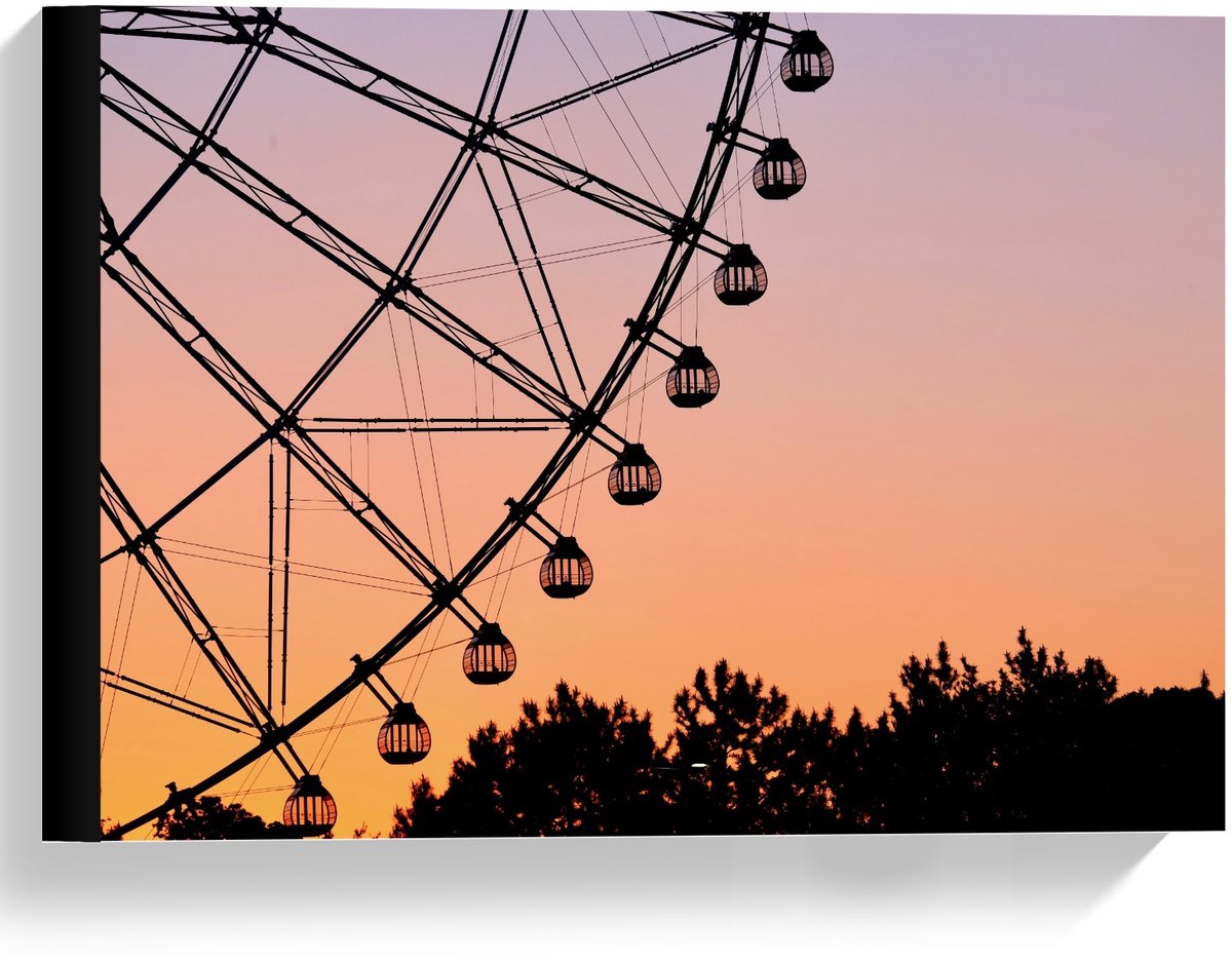 KuijsFotoprint Canvas - Reuzenrad met Mooie Lucht op Achtergrond - 40x30cm Foto op Canvas Schilderij (Wanddecoratie op Canvas) Zwart