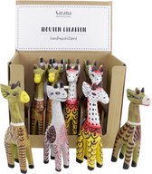 Beeld hout - Giraffe - Hout - Verschillende kleuren - 15x5x3 cm - Fairtrade - Sarana