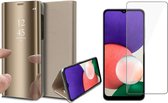 Hoesje geschikt voor Samsung Galaxy A22 5G - Bookcase Goud - Screenprotector - Spiegel Hoesje