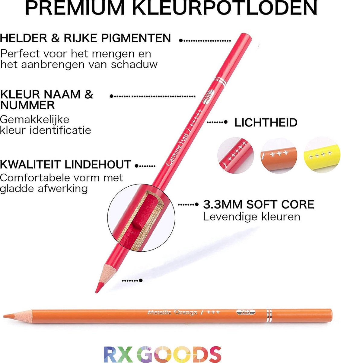 RX Goods XXL Professioneel 240-Delige Kleurpotloden Tekenset – Tekenpotloden & Schetspotloden Set – Teken Spullen – Kleur Potloden – Tekenen Voor Volwassen & Kinderen — afbeelding 2