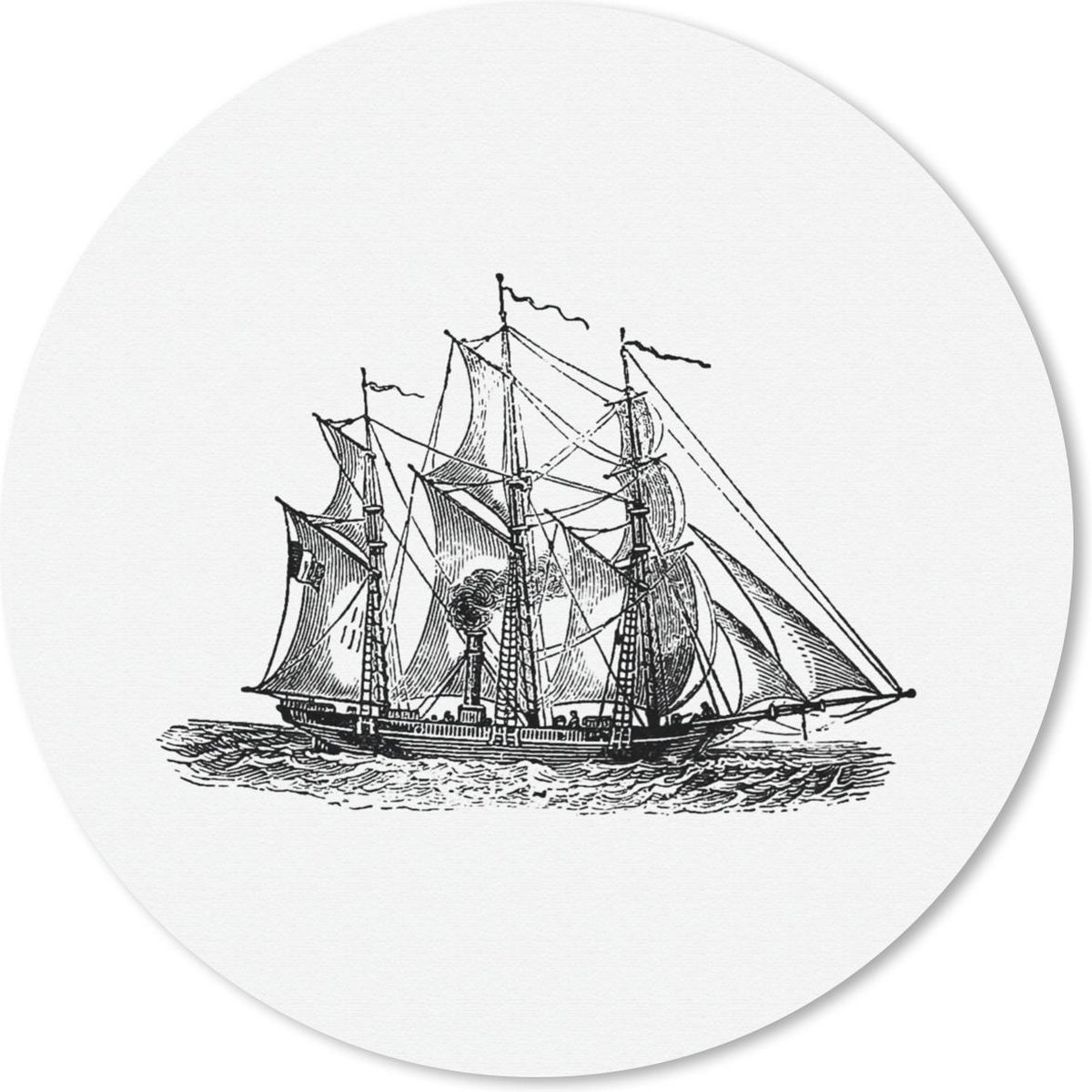 Muismat rond 30x30 cm - Mousepad Vintage - Boot - Schip - Ronde muismatten