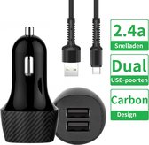 PowerCharge 2.4A Autolader USB Oplader Auto met USB-C Kabel - Sigarettenaansteker Auto Lader Adapter Dubbele USB Poort -Geschikt voor Samsung Galaxy A10/A11/A12/A21s/A51/A52/A52s/N