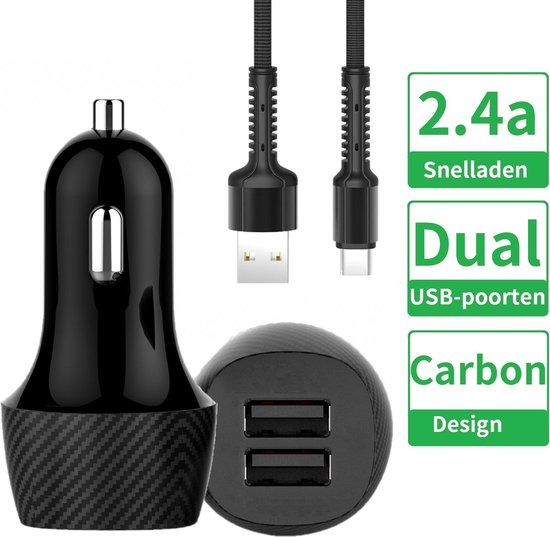 Chargeur allume-cigare - USB - Zwart- 2 ports - 2,4 A - chargement rapide 