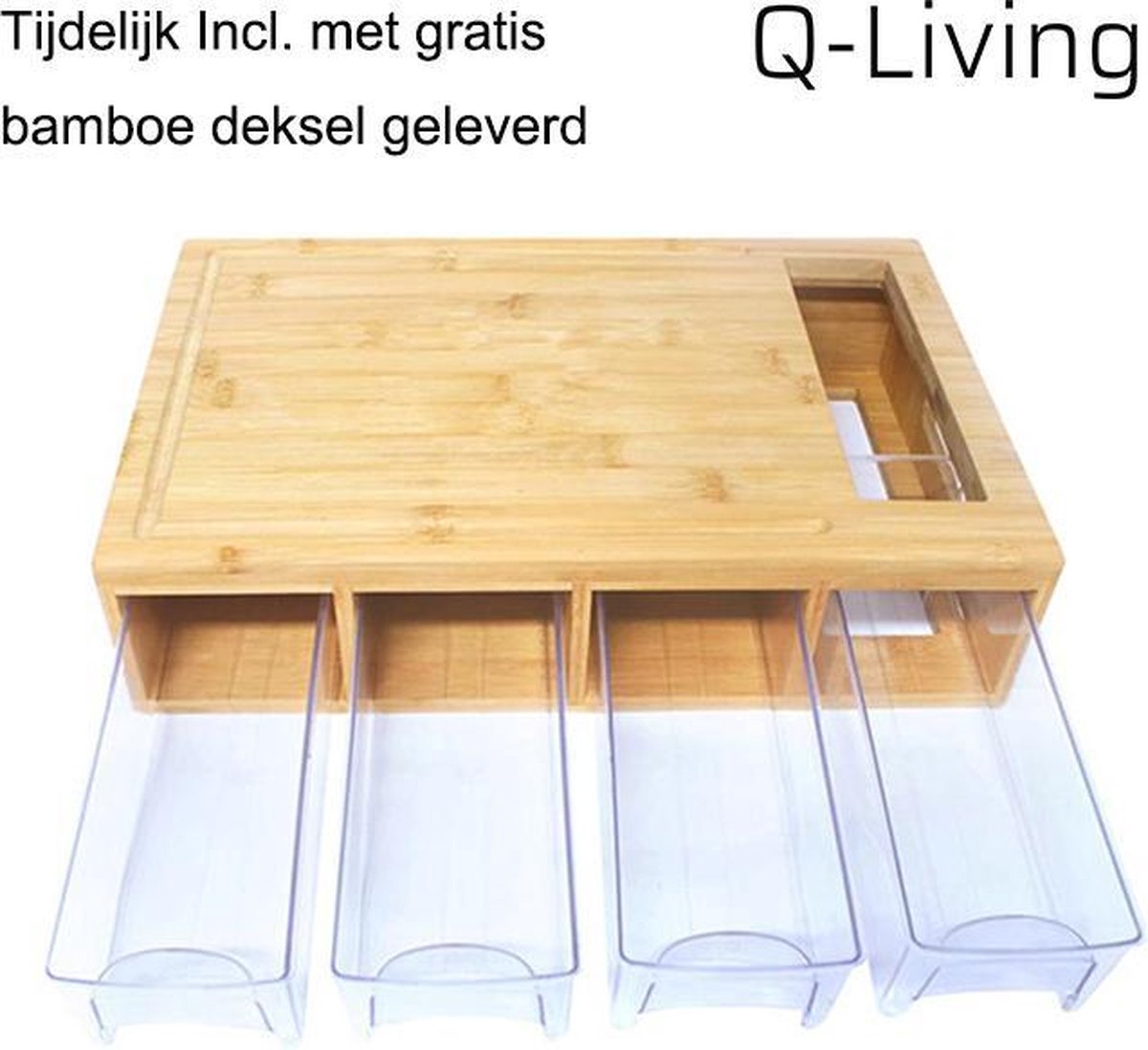 Q-Living Houten Snijplank Met 4 Opvangbakken - Groentesnijder - Keukengerei  - Met... | bol.com
