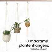 Bamboez - Macramé plantenhanger - Wit - ↕ 80-95-115 cm - Ø tot 10-18 cm - Set van 3 stuks - 100% Katoen - Inclusief zwarte schroefhaken - Handgemaakt in Nederland