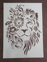 Leeuw met bloemenkrans, stencil, A4, kaarten maken, scrapbooking