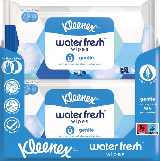 Kleenex Lingettes - Water Fresh Gentle - 40 x 12 pièces - Value pack |  bol.com