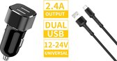 IQ 2.4A Autolader USB Oplader Auto met USB-C Kabel - Sigarettenaansteker Auto Lader Adapter Dubbele USB Poort -Geschikt voor Nokia 4.2/4.3/5.1/5.2/5.3/5.4/6/6.1/6.2/6.3/7/7.1/7.2/Lumia/Nokia 