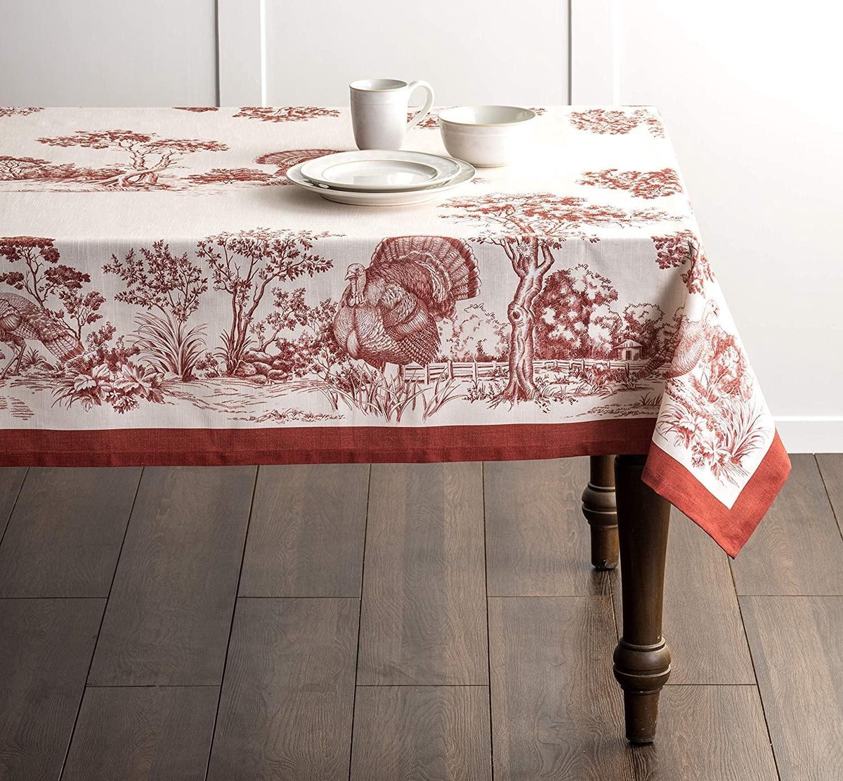 Holy Jouy (rood) 100% katoen tafelkleed voor keuken | diner | tafelblad | decoratie feesten | bruiloften | Thanksgiving / Kerstmis (rechthoekig, 140 cm x 180 cm)