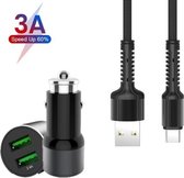 PowerIQ 3.6A Autolader USB Oplader Auto met USB-C Kabel - Sigarettenaansteker Auto Lader Adapter Dubbele USB Poort -Geschikt voor Prestigio Multipad 2/3/4/7/8/9.7/Note/Visconte/Ultimate/Prime