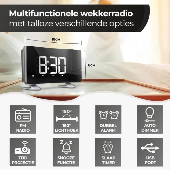 Living Nine Wekkerradio Met Projectie - Digitale Wekker - Alarm Clock - Ook Voor Kinderen