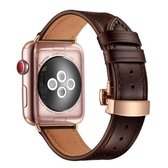 Echt leer + vlinder roségouden gesp vervangende horlogebanden voor Apple Watch Series 6 & SE & 5 & 4 40 mm / 3 & 2 & 1 38 mm (donkerbruin)