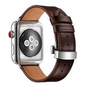 Echt leer + vlinder zilveren gesp vervangende horlogebanden voor Apple Watch Series 6 & SE & 5 & 4 40 mm / 3 & 2 & 1 38 mm (donkerbruin)
