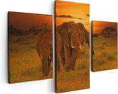 Artaza Canvas Schilderij Drieluik Olifanten In Het Wild - Zonsondergang - 90x60 - Foto Op Canvas - Canvas Print