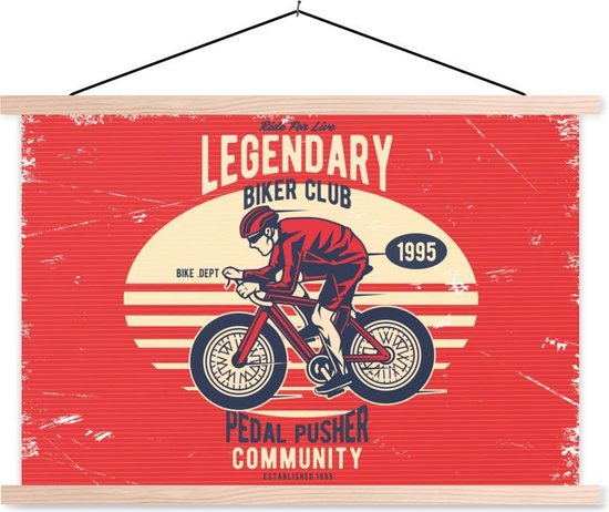 Posterhanger incl. Poster 90x60 cm - Schoolplaat - Fiets - Wielrenner - Retro - Textielposter - Blanke latten - Vaderdag cadeau - Geschenk - Cadeautje voor hem - Tip - Mannen