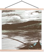 Porte-affiche avec affiche - Affiche scolaire - Bateau - Mer - Canne à pêche - 60x60 cm - Lattes vierges