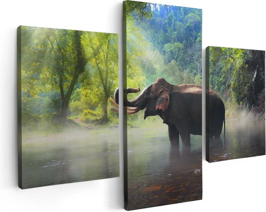 Artaza - Triptyque de peinture sur toile - Éléphant dans l' Water - 90x60 - Photo sur toile - Impression sur toile