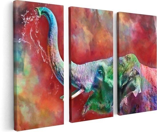 Artaza Canvas Schilderij Drieluik Getekende Vrolijke Olifant - Abstract - 120x80 - Foto Op Canvas - Canvas Print