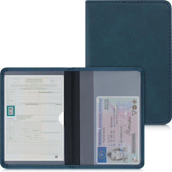 kwmobile hoes voor kentekenbewijs en rijbewijs - Beschermhoes met pasjeshouder in petrol - Imitatieleer