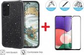 2-In-1 Screenprotector Glitter Hoesje Bescherming Set Geschikt Voor  Samsung Galaxy A22 5G (6.6 Inch) - Full Cover 3D Edge Tempered Glass Screen Protector Met Siliconen Bumper Hoes Cover Case