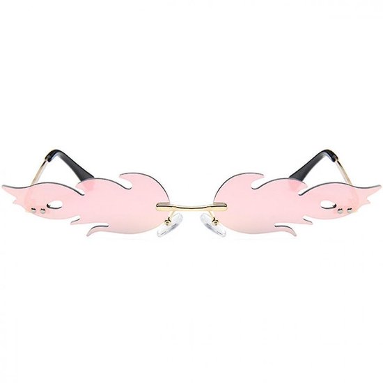 Freaky Glasses® - Vlammen Zonnebril – Carnaval accessoires - Festival Bril – Rave Zonnebril - Snelle Planga – Dames – Heren - Roze
