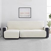 Velvet Quilt Chaise Longue Links - Bankbeschermer - 280cm breed - Ivoor - Soft Touch - Anti-slip onderkant